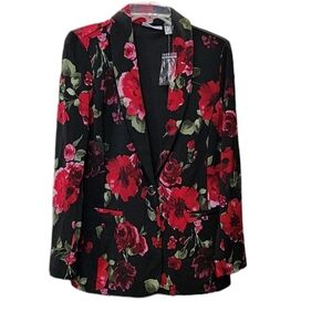 Susan Graver Black and Red and Pink Floral Blazer
